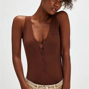 NWOTFree People Intimately Strictly Business Ribbed Button-Down Bodysuit in Coco